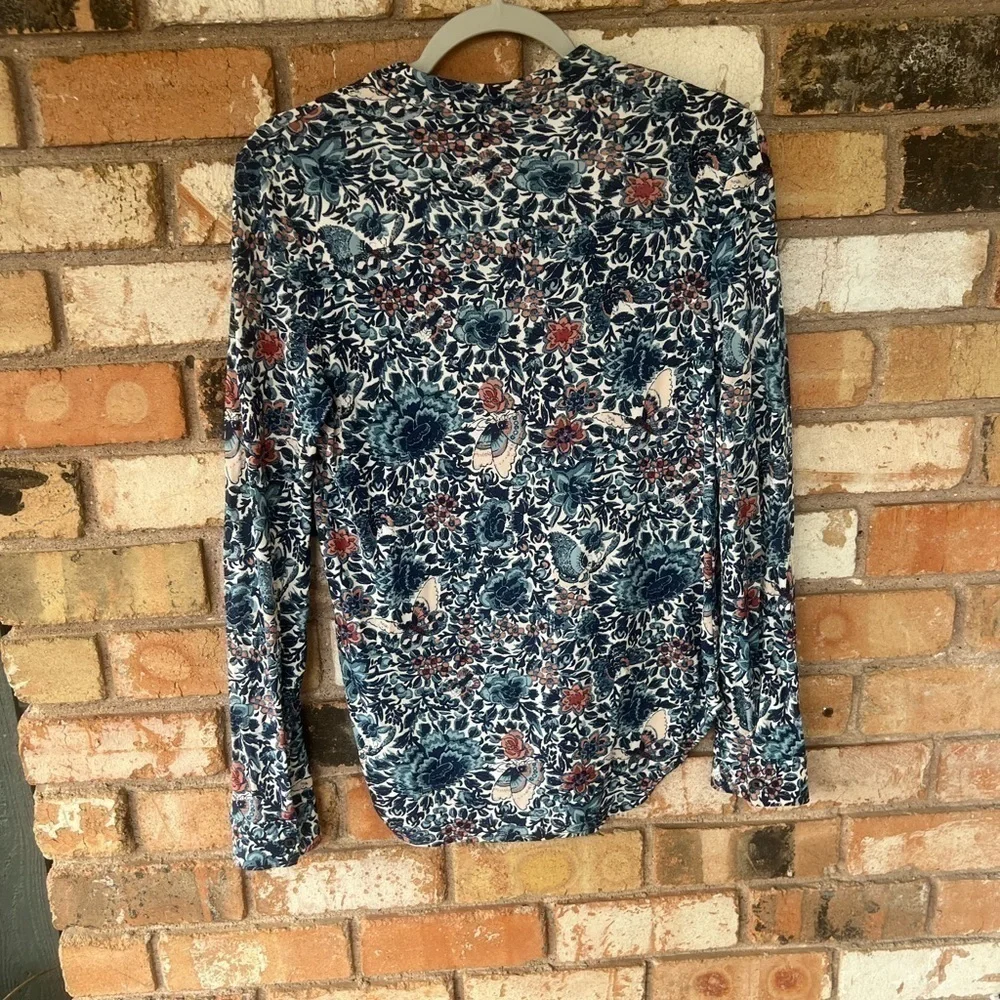 Tory Burch Silk  Floral Butterfly Print V Neck Blouse